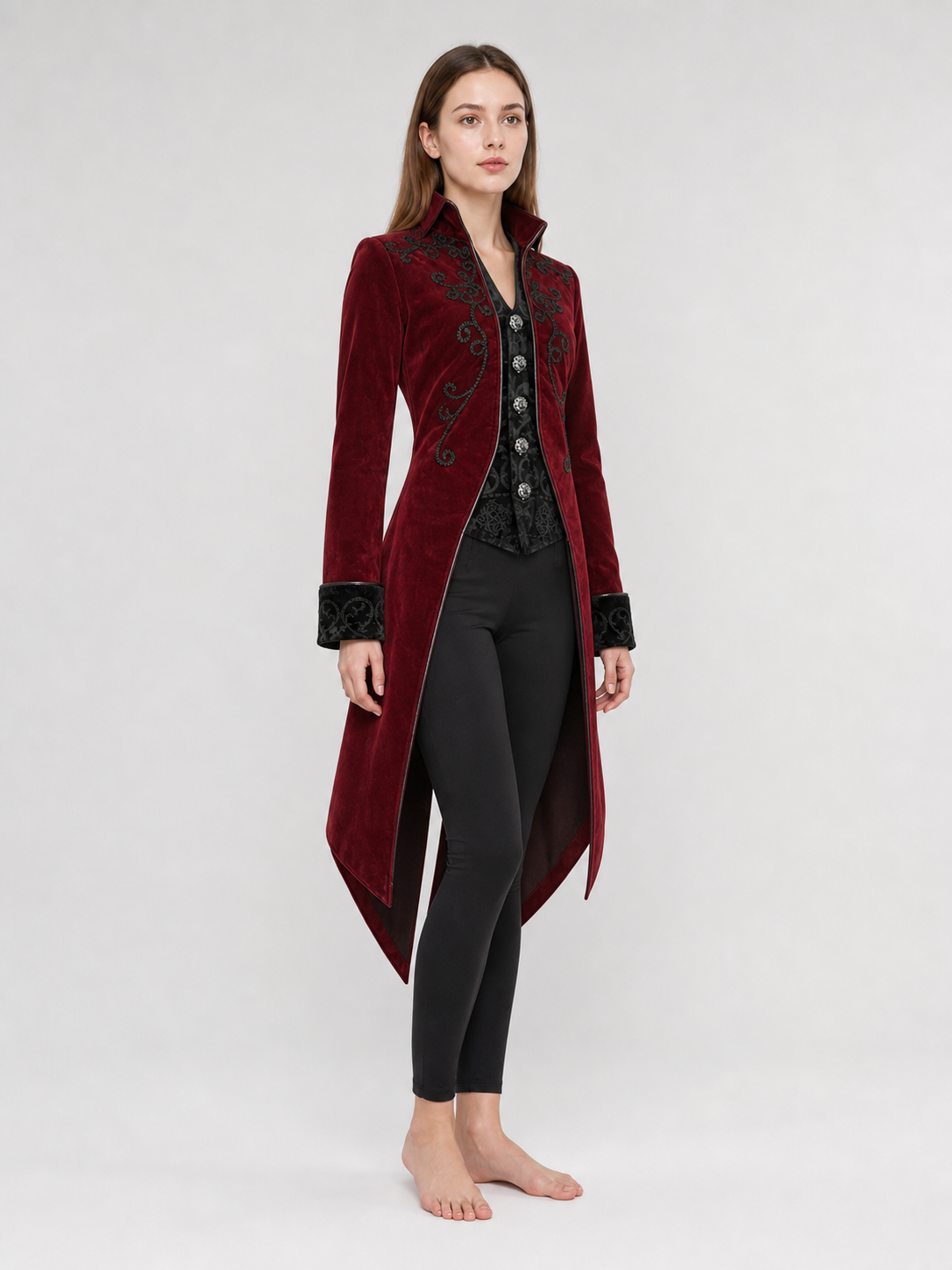 Embroidered Tailcoat, Burgundy with Black