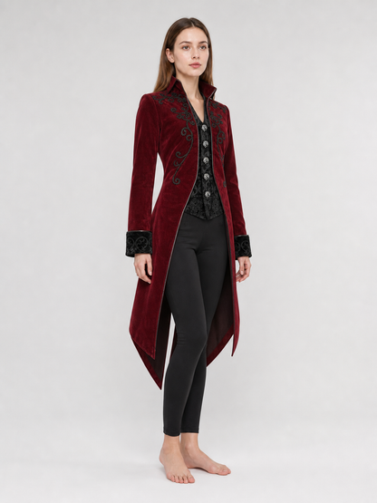 Embroidered Tailcoat, Burgundy with Black