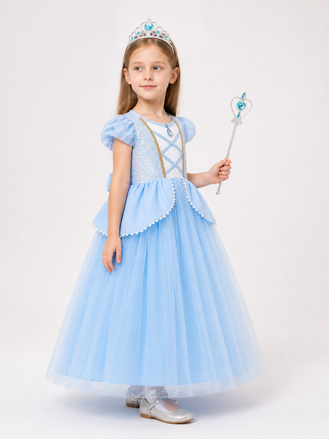 Princess Carnival Costume with Crown for Cosplay side view
