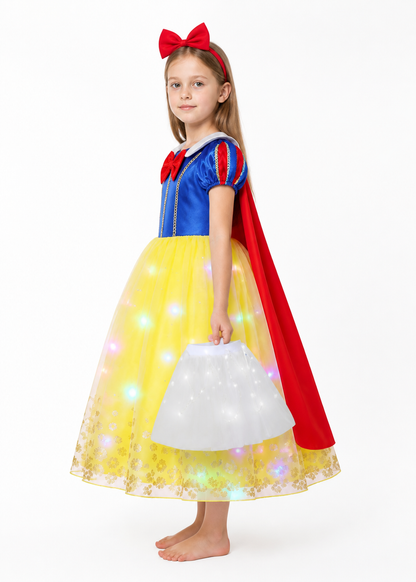 Glowing Snow White Costume with Cape and Headband side view