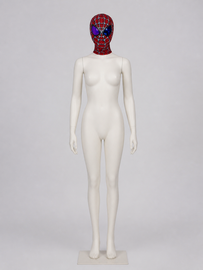 Red and Blue Carnival Mask with Spiderweb Pattern side view