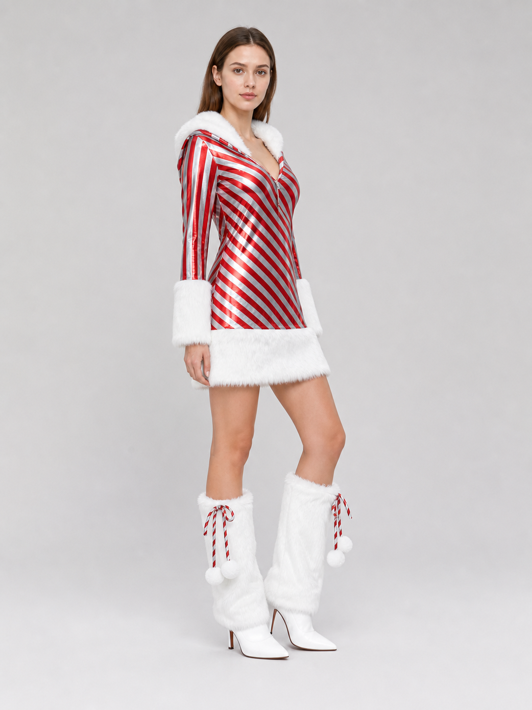 Holiday costume dress with a hood and belt