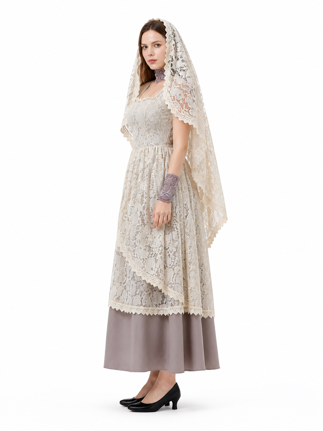 Death Cloak with Lace Cape and Dress for Halloween side view
