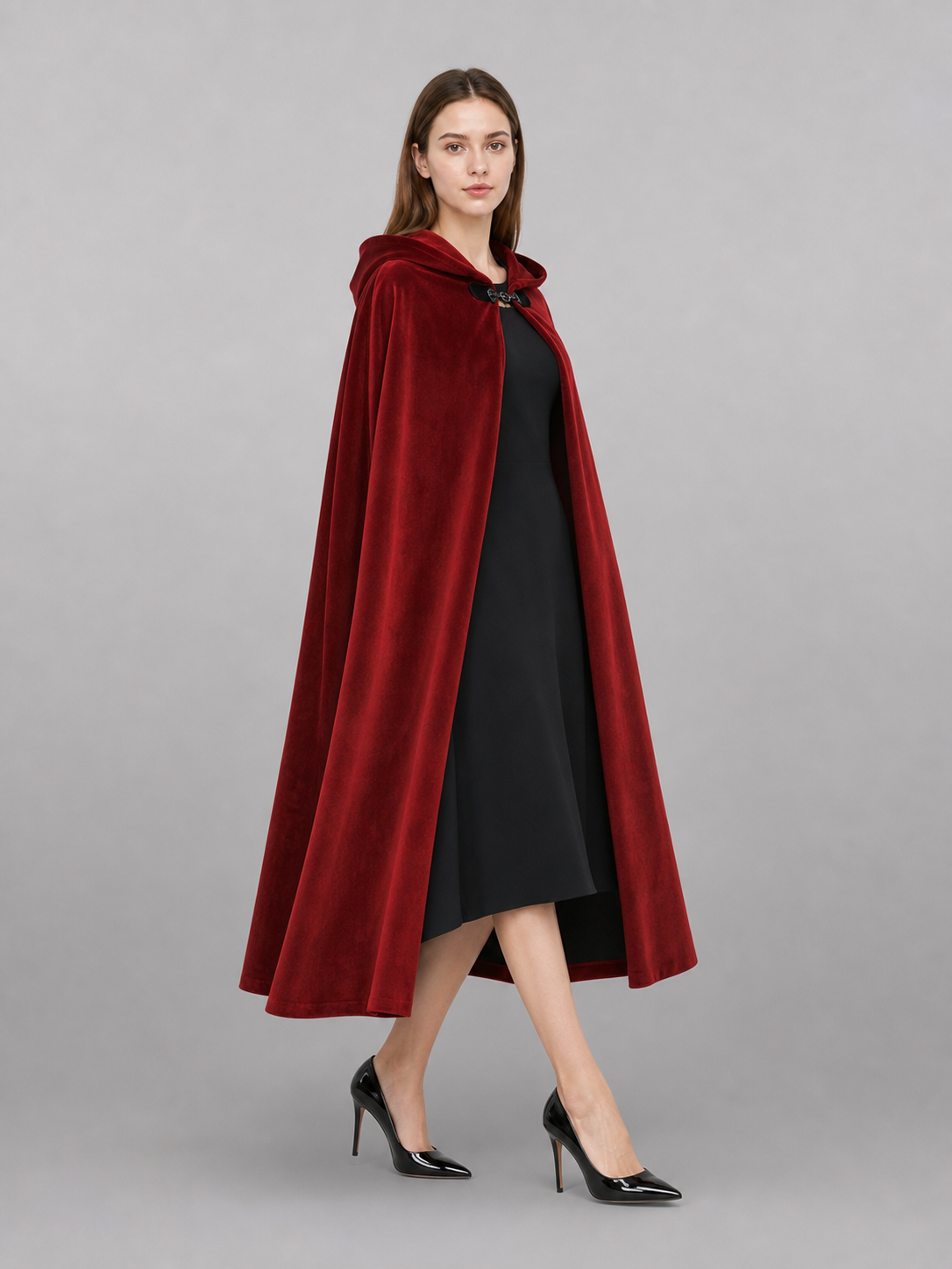 Burgundy Medieval Hooded Costume Cloak