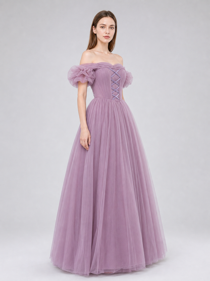 Floor-Length Princess Dress with Full Skirt and Lacing