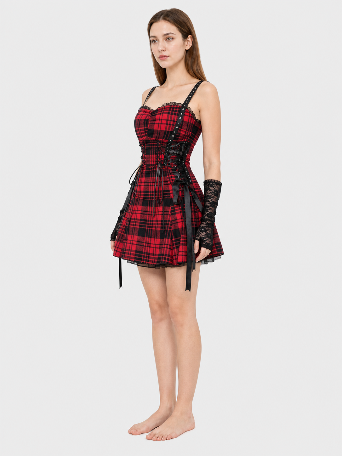 Strappy Corset Dress, Red and Black Plaid