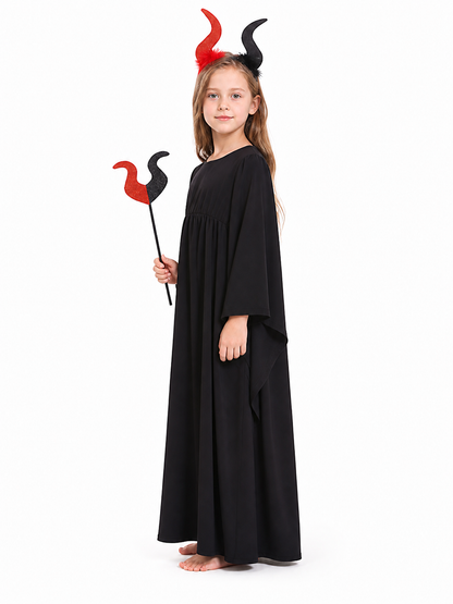 Black Long Halloween Cloak with Bat-Wing Sleeves side view