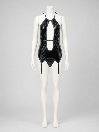 Black Erotic Cutout Bodysuit with Straps