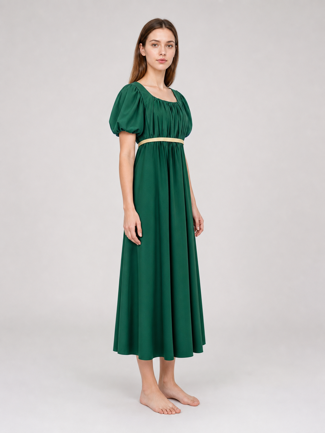 Bridgerton-Style Dress with Belt, Green
