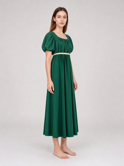 Bridgerton-Style Dress with Belt, Green
