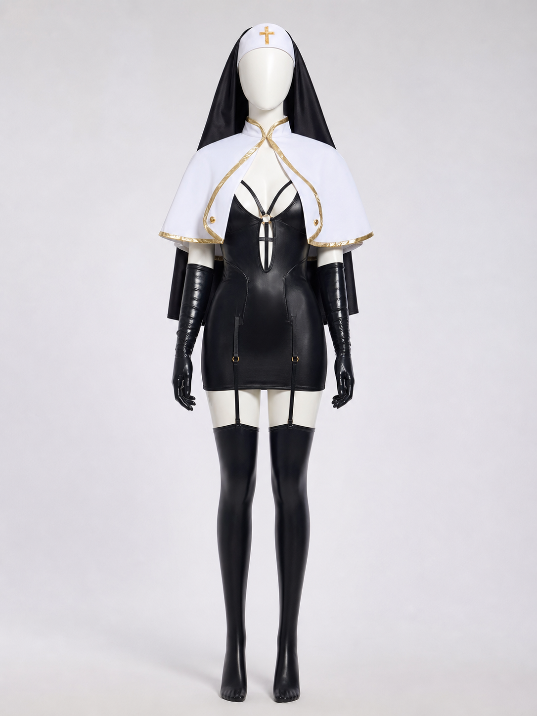 Religious cosplay costume with cape and cross