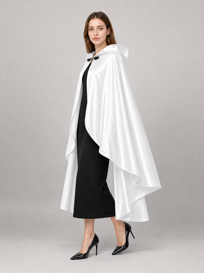 White Hooded Costume Cloak, Flowing Silhouette