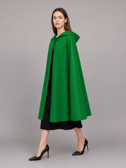 Green carnival cloak with hood, long