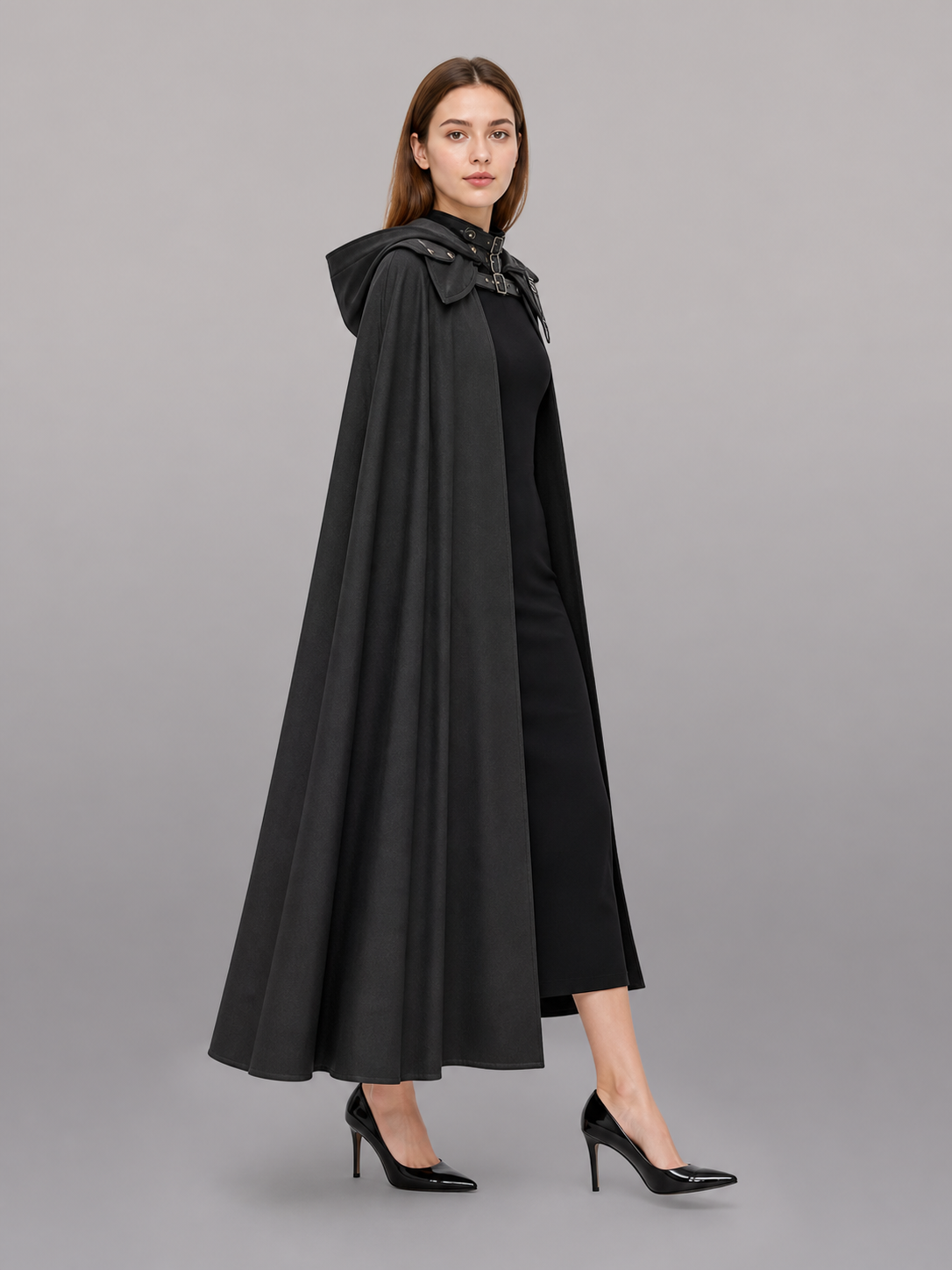 Black Medieval Hooded Costume Cape