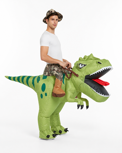 Green Inflatable Dinosaur Costume with Crest side view