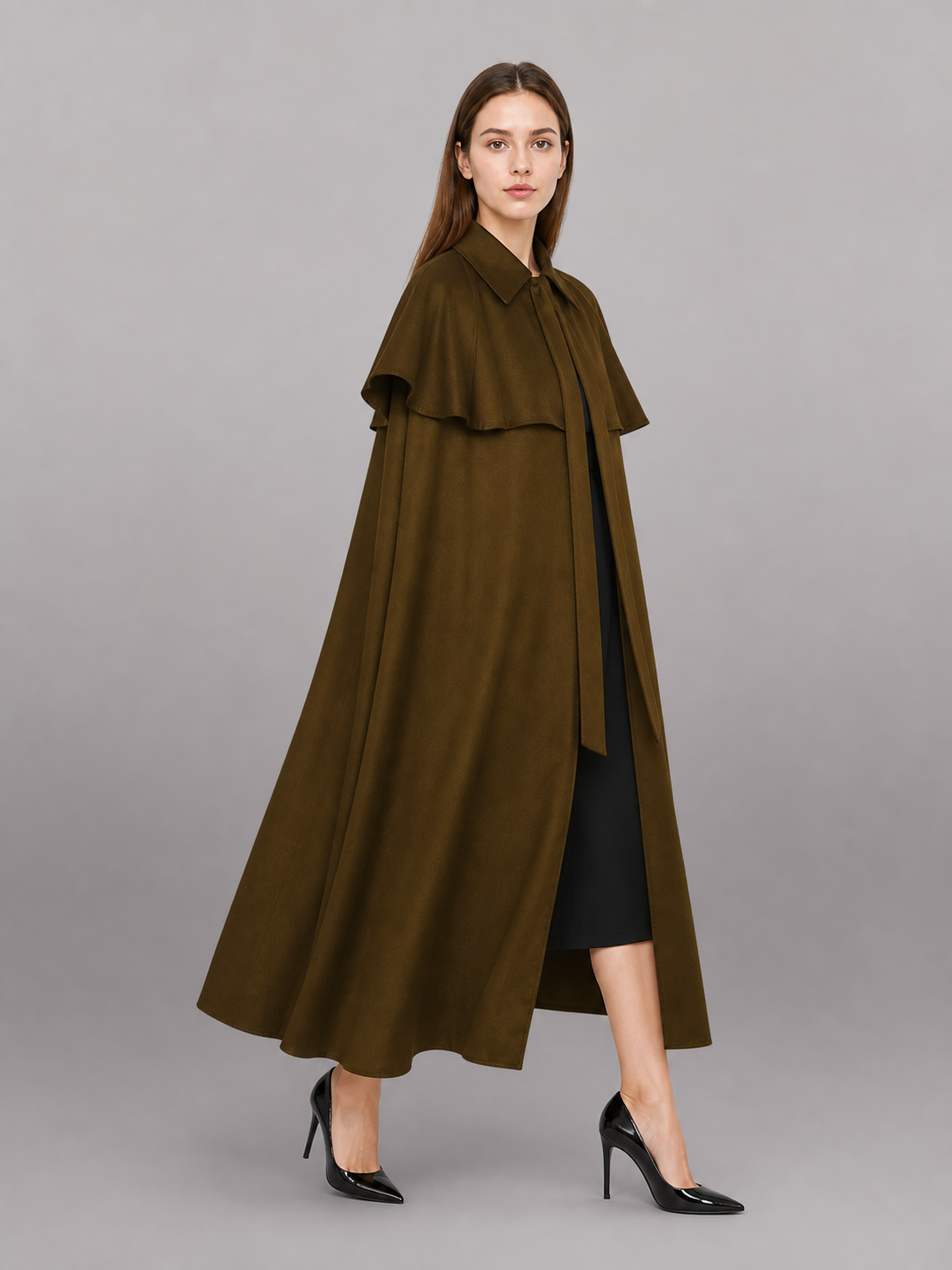 Brown shirt dress with a collar and buttons