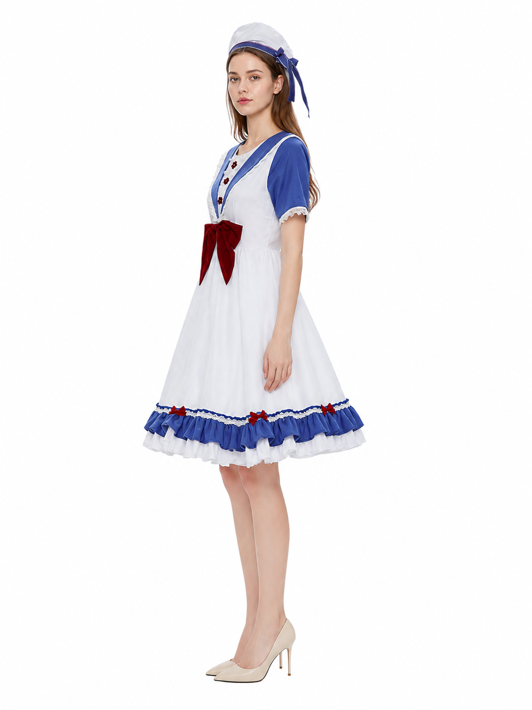 Sailor-Style Cosplay Dress with Bows side view