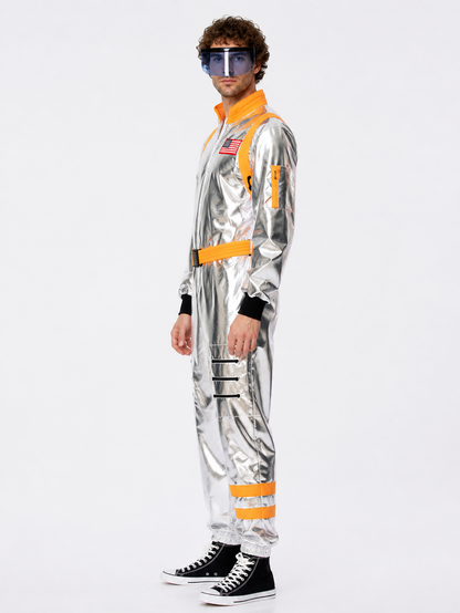 Silver Astronaut Costume with Orange Accents side view