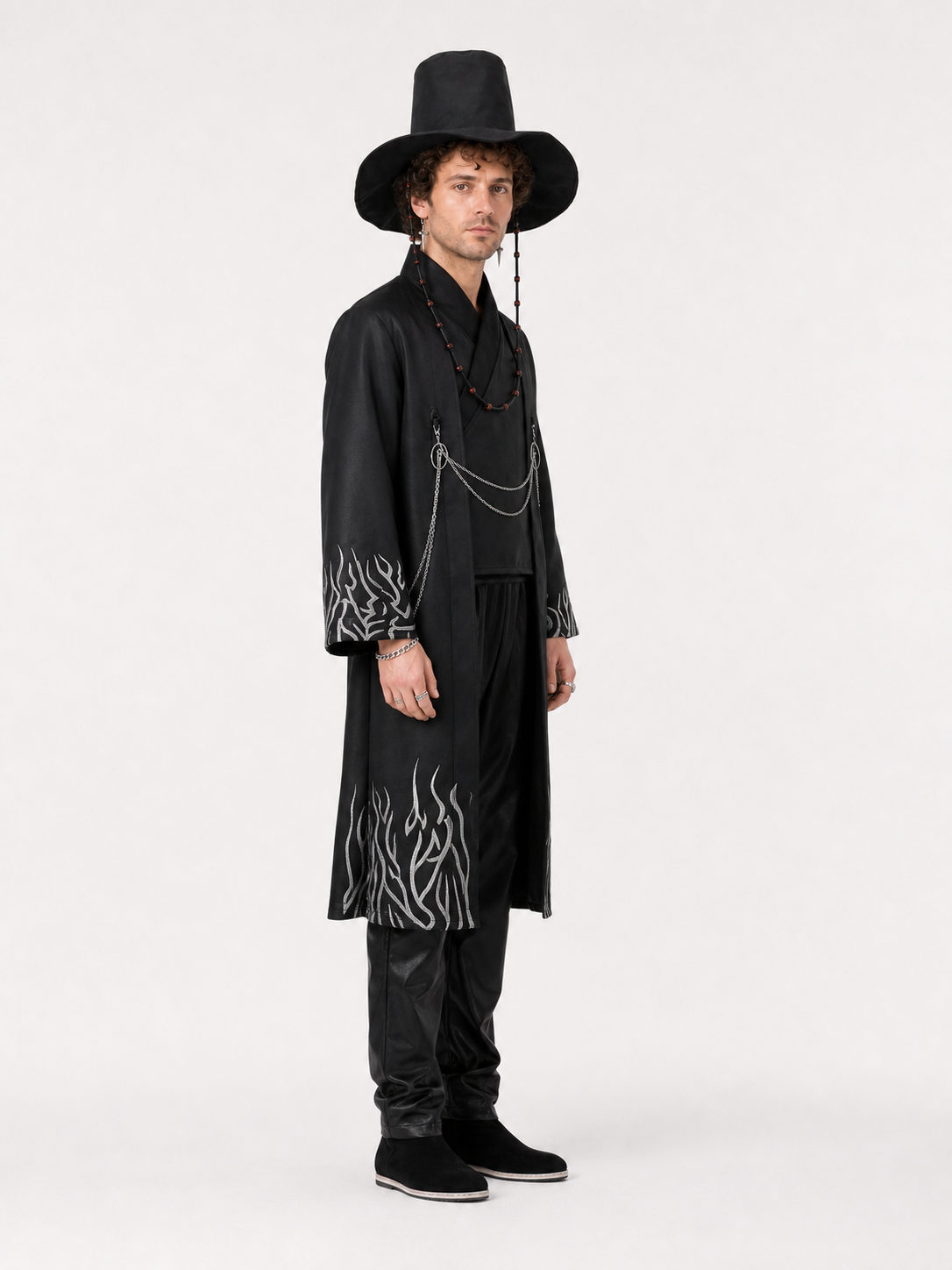 Cosplay Costume with a Wide-Brimmed Hat and Accessories side view