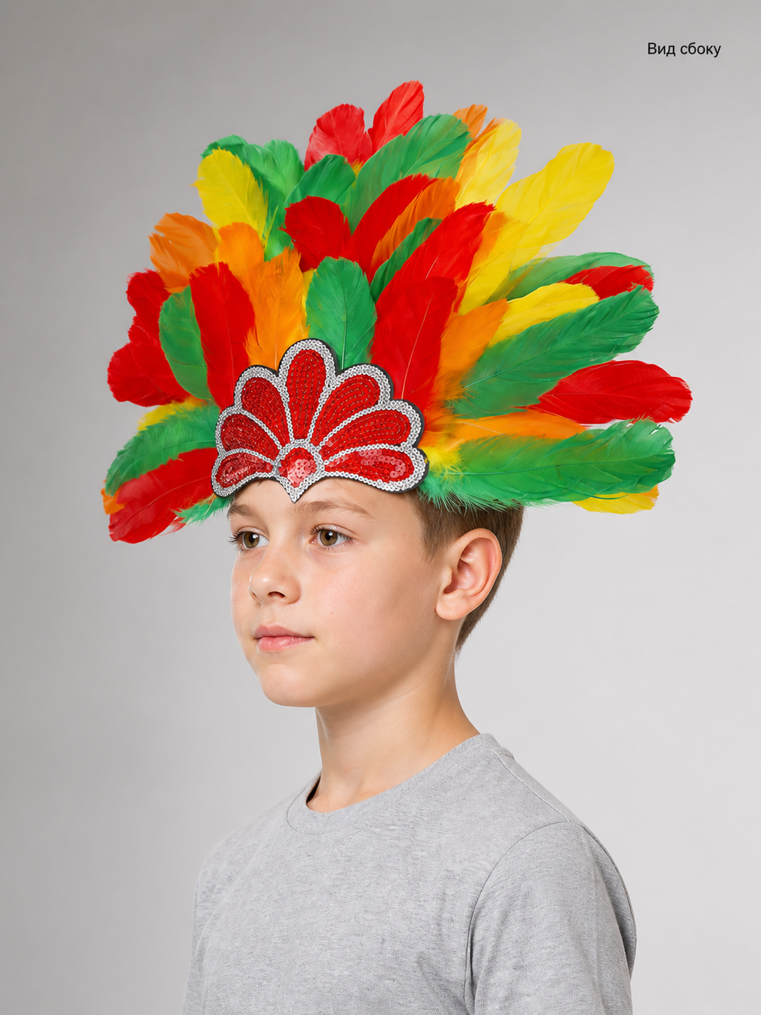 Carnival Headpiece with Multicolored Feathers side view 3