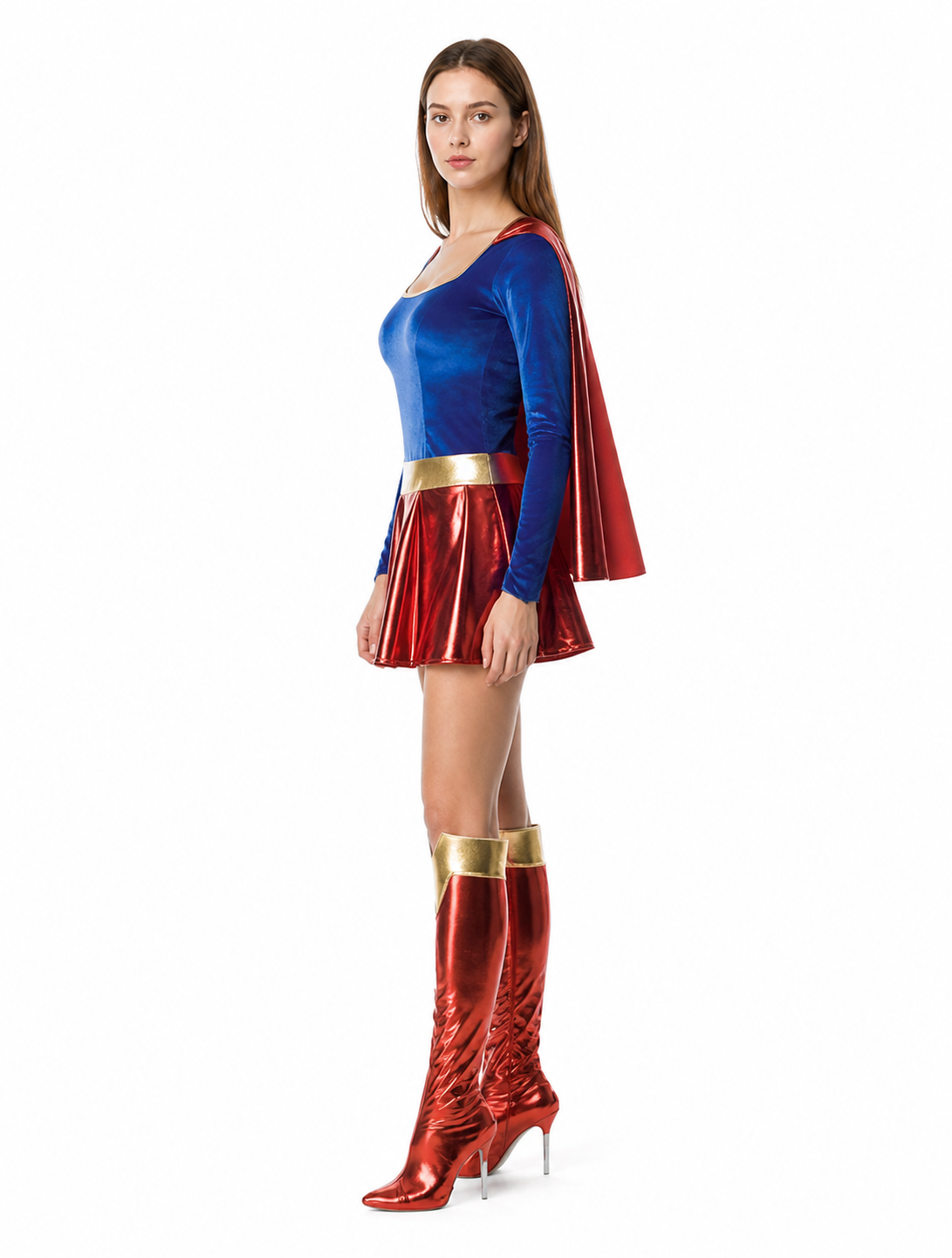 Stage Costume with Cape and Skirt in Red and Blue side view