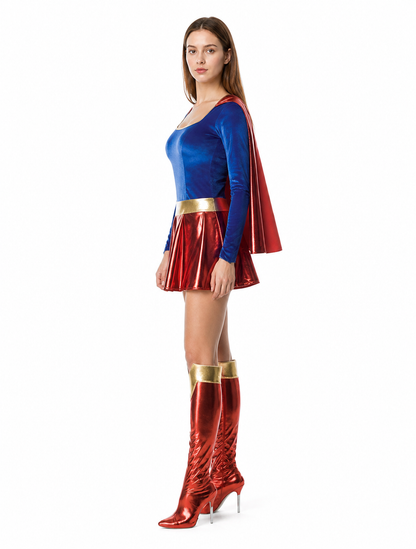 Stage Costume with Cape and Skirt in Red and Blue side view