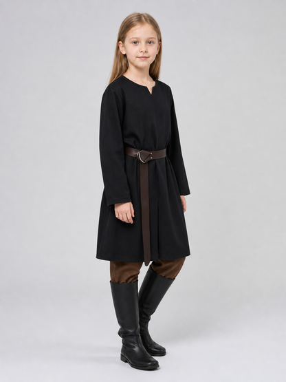 Black long loose-fit tunic in a fantasy style