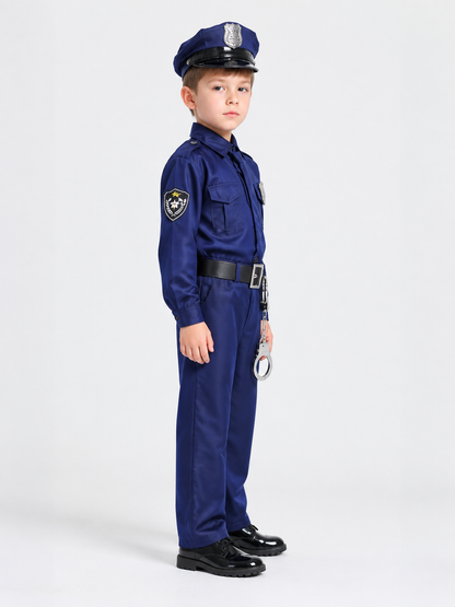 Police Costume with Cap, Belt, and Handcuffs side view