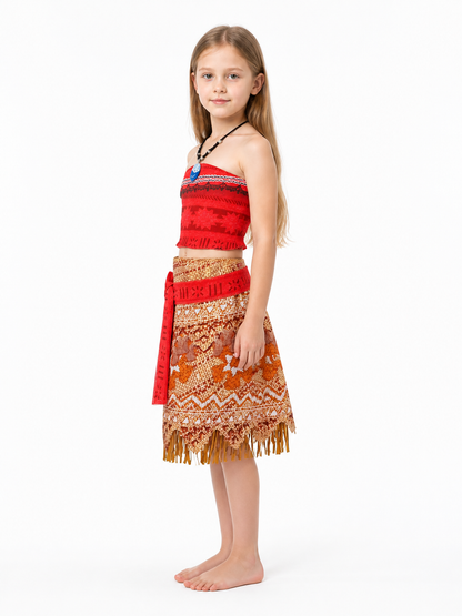 Moana Costume with Fringe Skirt and Necklace side view