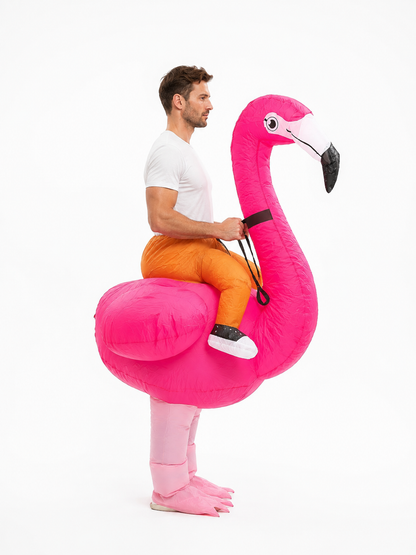 Inflatable Flamingo Costume with Fan side view