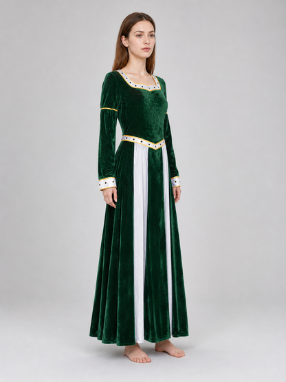 Fiona Cosplay Dress, Green with White Insert