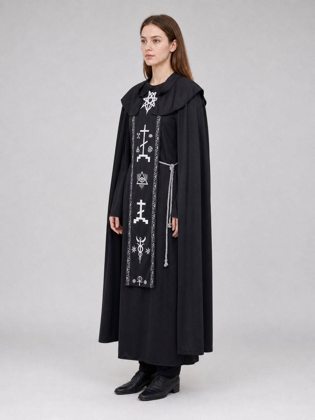 Black Gothic Hooded Cloak for Cosplay