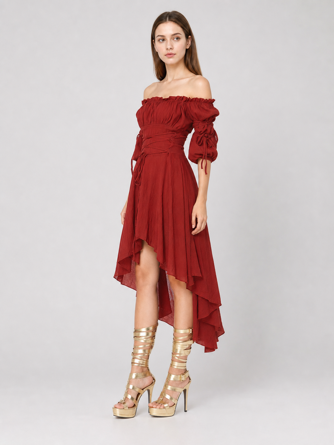 Retro Stage Dress with Asymmetrical Skirt