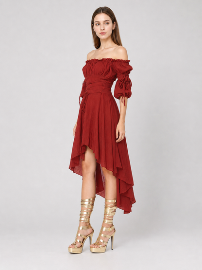 Retro Stage Dress with Asymmetrical Skirt