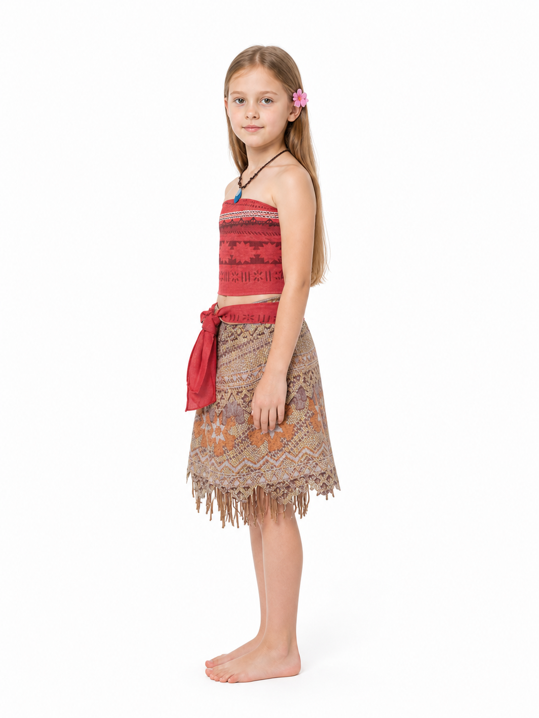 Moana Costume with Red Belt for Parties side view