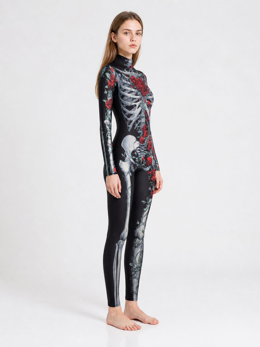 Skeleton Rose Bodysuit Costume for Cosplay side view