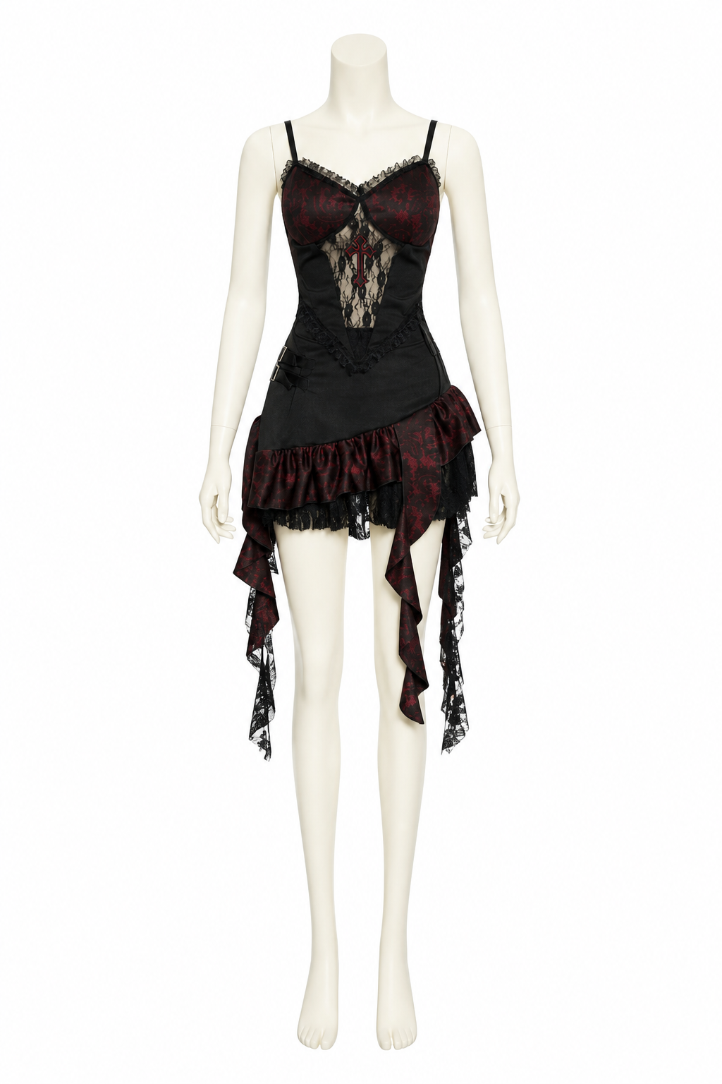 Gothic Asymmetrical Dress with Tiered Ruffles side view