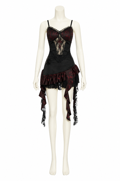Gothic Asymmetrical Dress with Tiered Ruffles side view