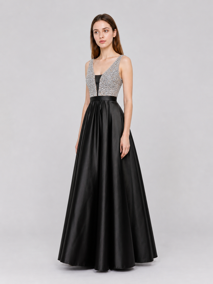 Long Evening Dress with a Deep V-Neckline