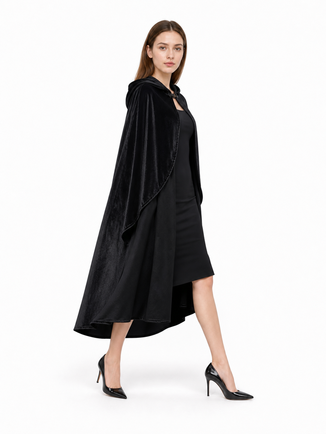 Black Hooded Carnival Cape, Flowing