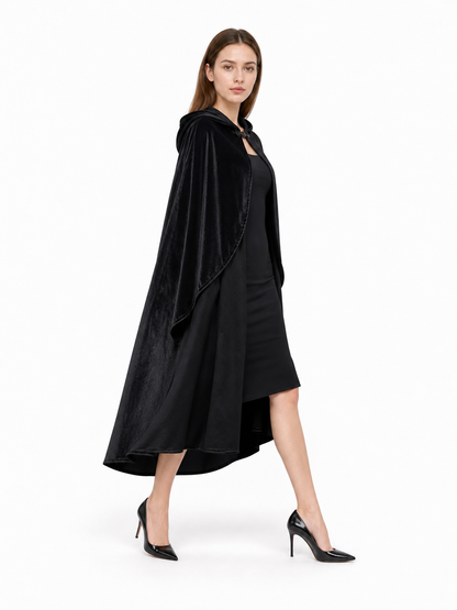 Black Hooded Carnival Cape, Flowing