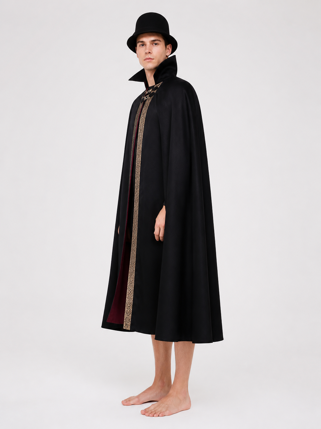Cape with a High Collar and Gold Trim for Cosplay side view