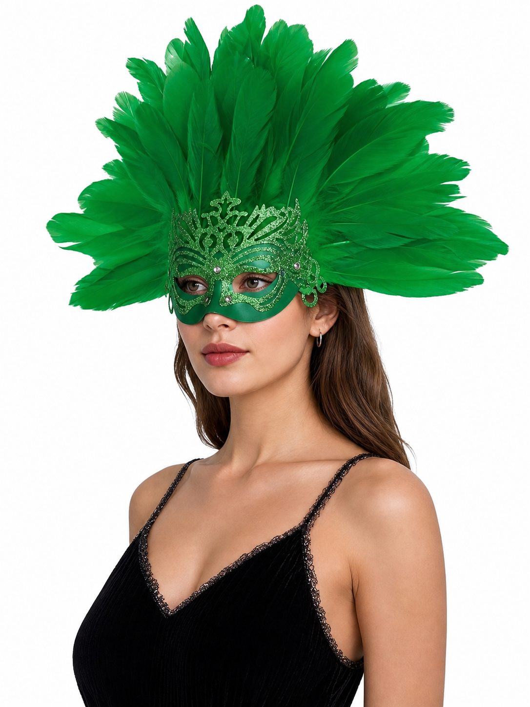 Feathered Headpiece with Mask for Masquerade