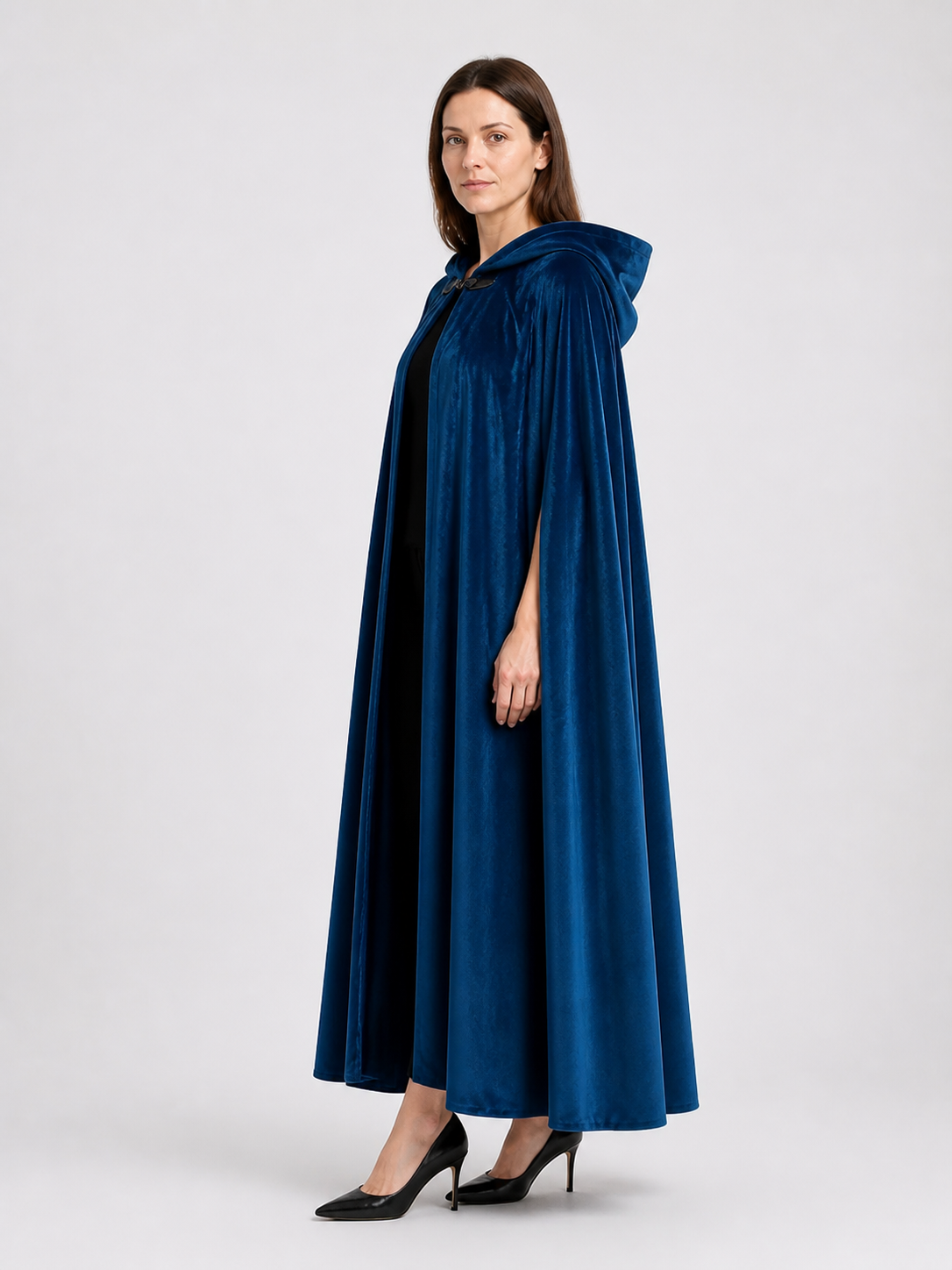 Long Dark Blue Hooded Cloak for Adults