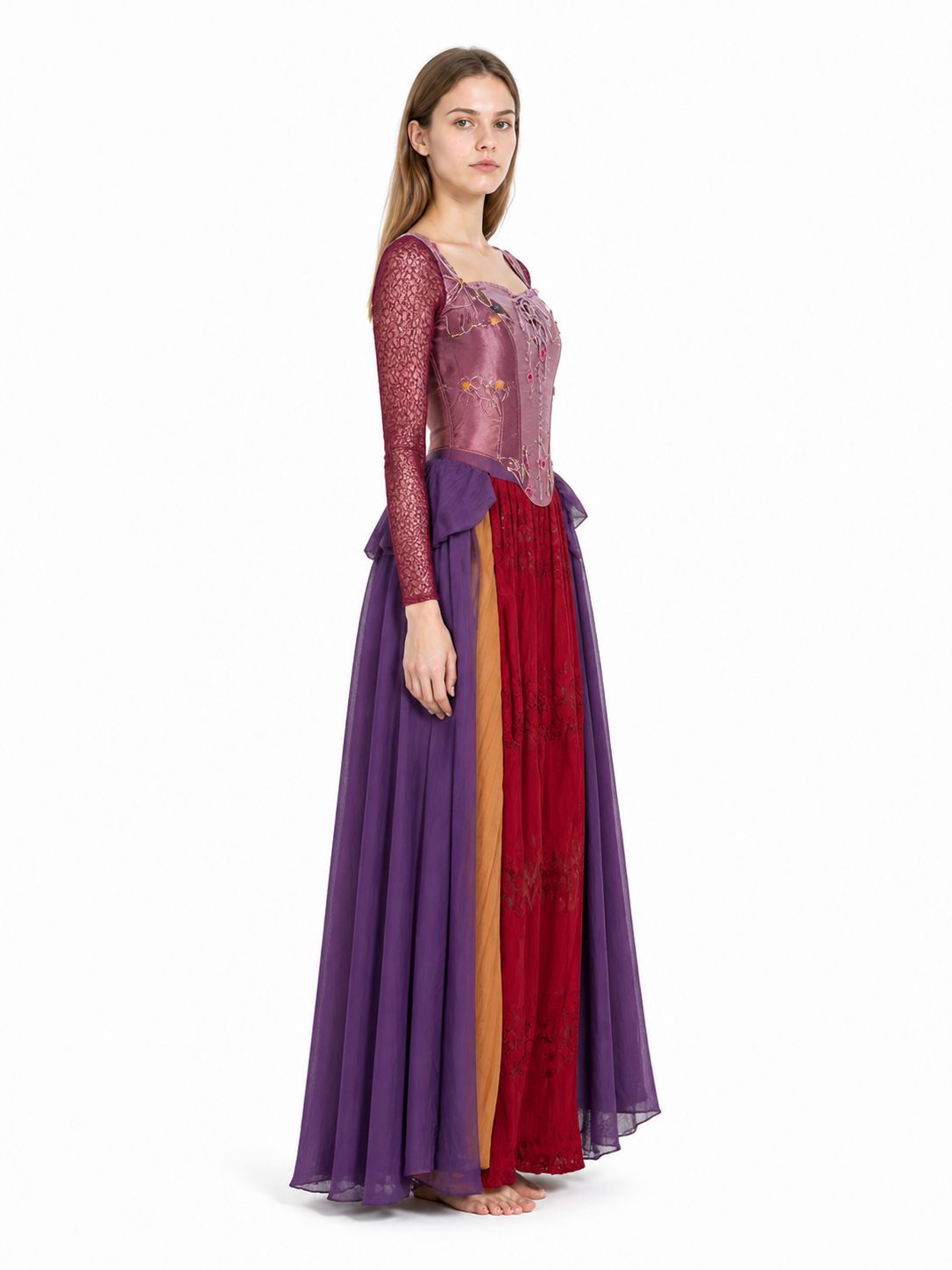 Corset Dress with Cape and Floral Print side view
