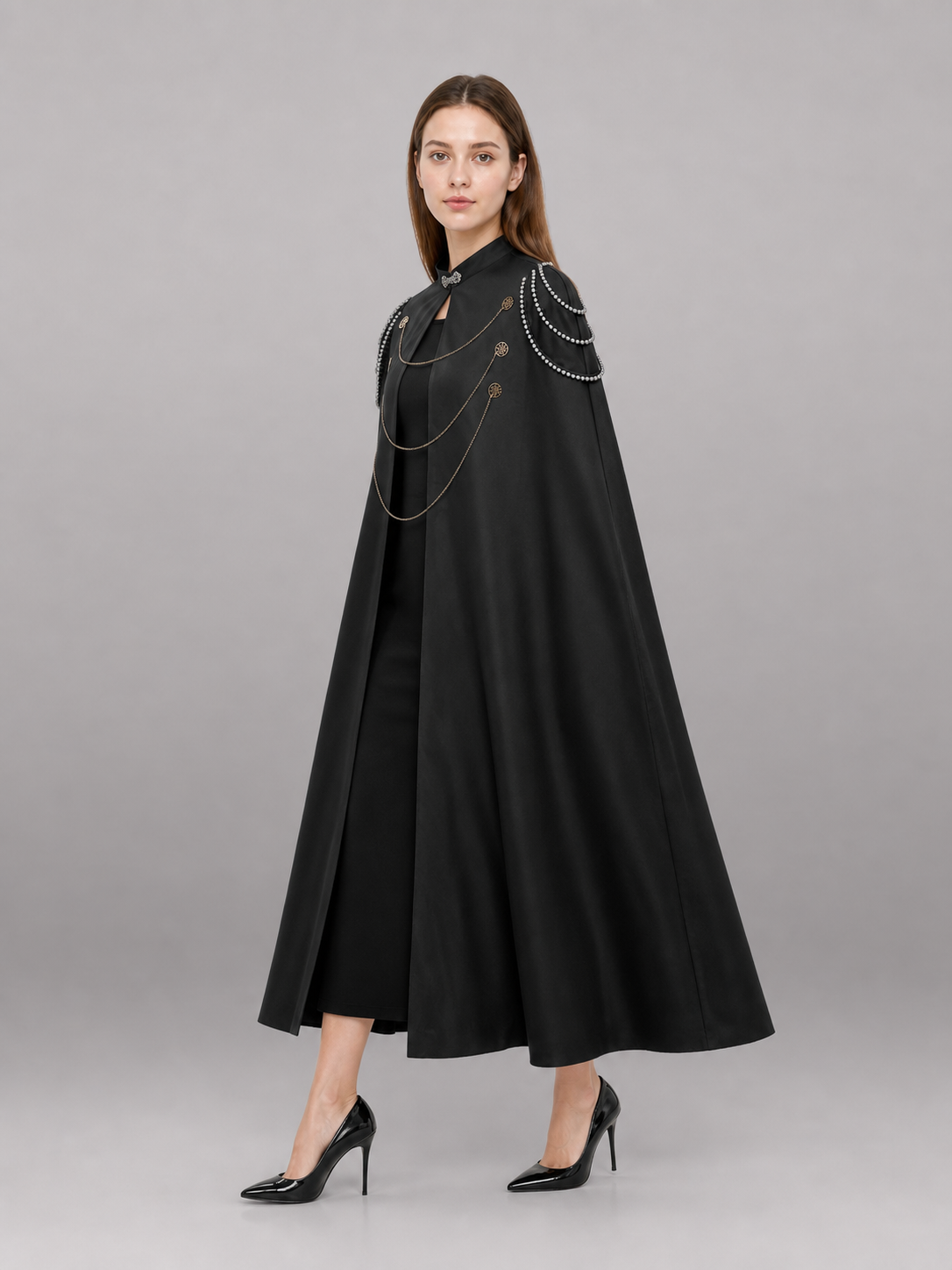 Long Black Hooded Costume Cloak