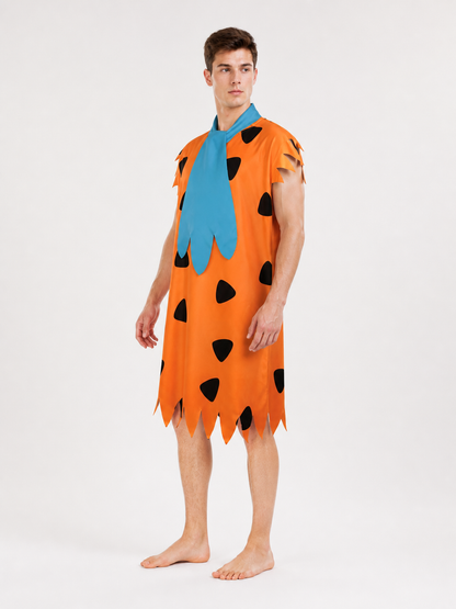 Orange Dress with Black Spots and Blue Accessory side view 3