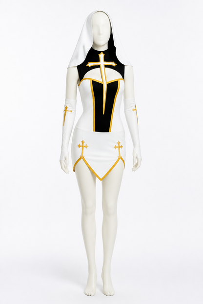 Short Black-and-White Role-Playing Costume with Crosses side view