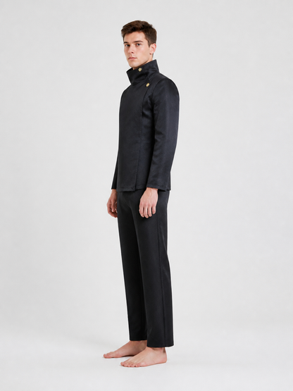 Black Anime Costume with Gold Buttons side view