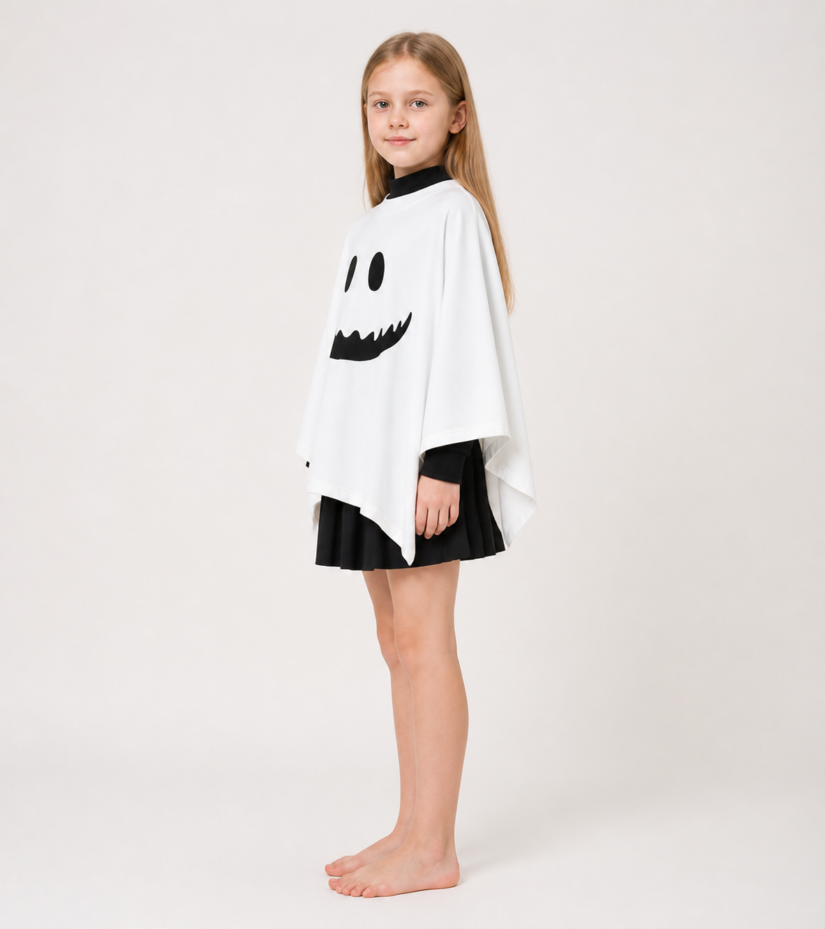 Children's Ghost Cape with Black Print for Halloween side view